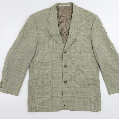 Marks and Spencer Mens Green Plaid Wool Jacket Blazer Size 40 Regular