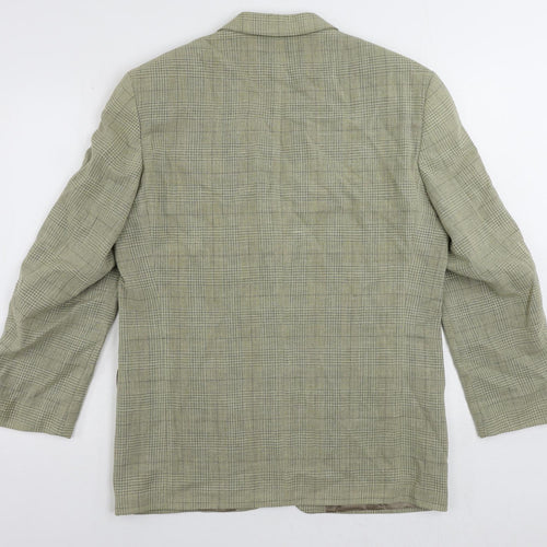 Marks and Spencer Mens Green Plaid Wool Jacket Blazer Size 40 Regular