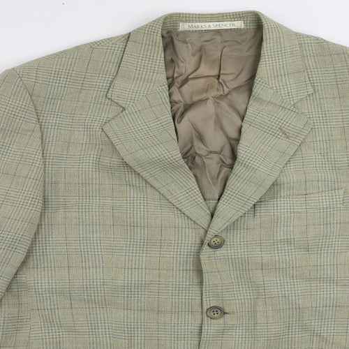 Marks and Spencer Mens Green Plaid Wool Jacket Blazer Size 40 Regular