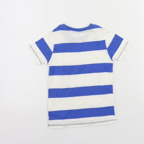 Marks and Spencer Boys Blue Striped Cotton Pullover T-Shirt Size 3-4 Years Crew Neck Pullover