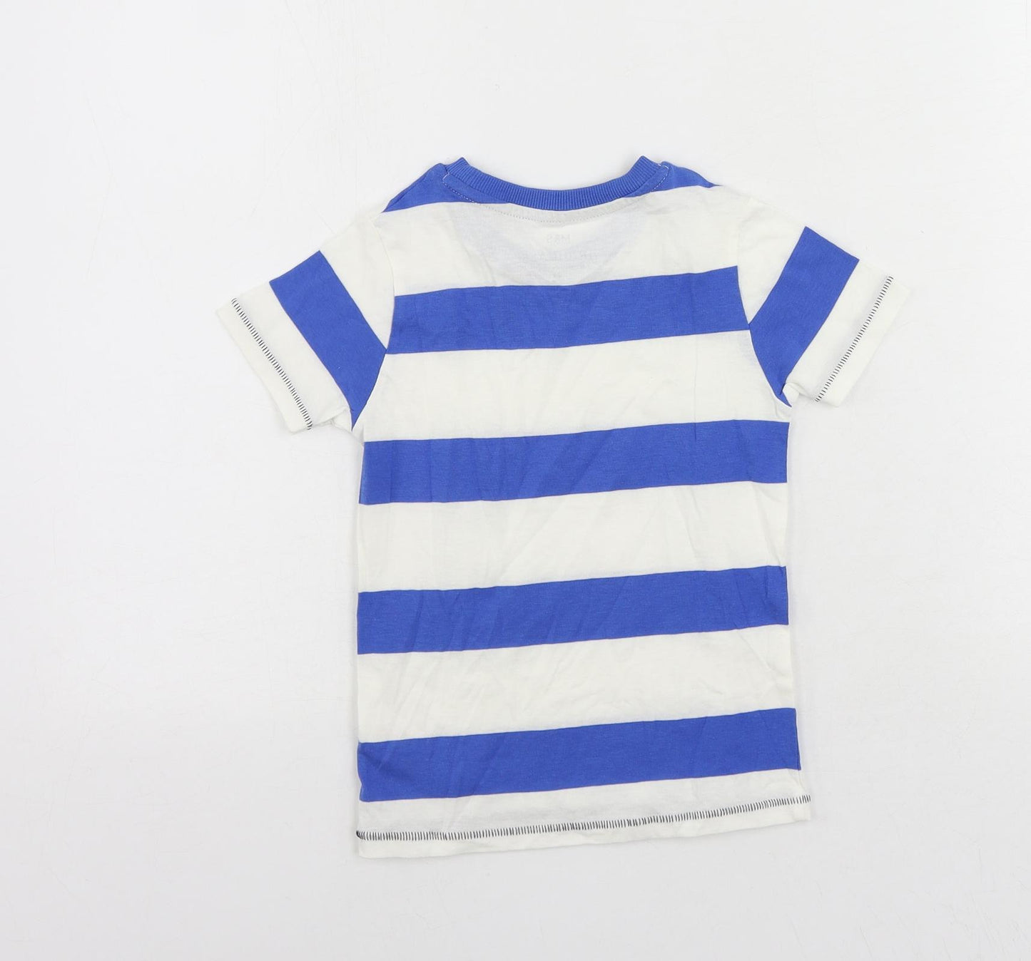 Marks and Spencer Boys Blue Striped Cotton Pullover T-Shirt Size 3-4 Years Crew Neck Pullover