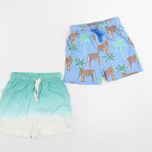 Marks and Spencer Baby Blue Geometric Cotton Shorts Set Outfit/Set Size 12-18 Months Drawstring