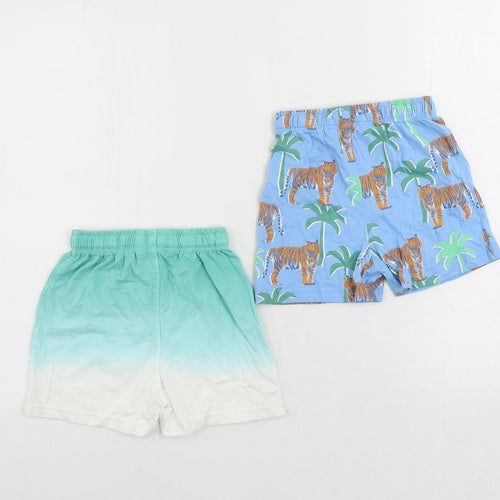 Marks and Spencer Baby Blue Geometric Cotton Shorts Set Outfit/Set Size 12-18 Months Drawstring