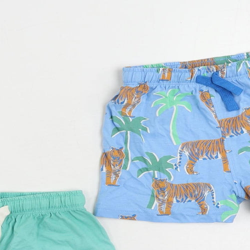 Marks and Spencer Baby Blue Geometric Cotton Shorts Set Outfit/Set Size 12-18 Months Drawstring