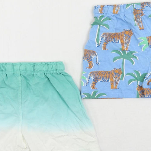Marks and Spencer Baby Blue Geometric Cotton Shorts Set Outfit/Set Size 12-18 Months Drawstring
