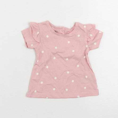 Marks and Spencer Baby Pink Polka Dot Cotton Basic Blouse Size 0-3 Months Round Neck Button