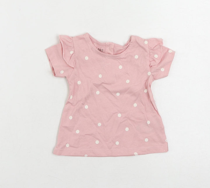 Marks and Spencer Baby Pink Polka Dot Cotton Basic Blouse Size 0-3 Months Round Neck Button