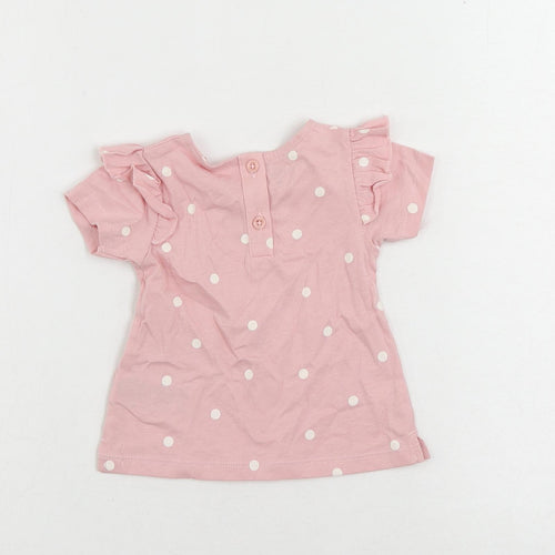 Marks and Spencer Baby Pink Polka Dot Cotton Basic Blouse Size 0-3 Months Round Neck Button