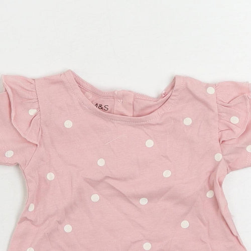 Marks and Spencer Baby Pink Polka Dot Cotton Basic Blouse Size 0-3 Months Round Neck Button