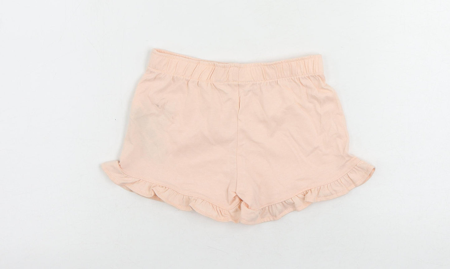 Marks and Spencer Girls Pink Cotton Sweat Shorts Size 5-6 Years Regular Drawstring - Frozen