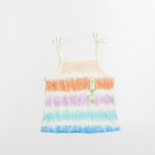 Marks and Spencer Girls Multicoloured Striped Cotton Camisole Tank Size 2-3 Years Square Neck Pullover - Tie Dye