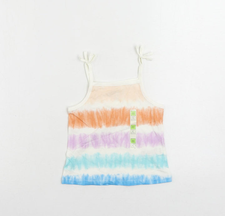 Marks and Spencer Girls Multicoloured Striped Cotton Camisole Tank Size 2-3 Years Square Neck Pullover - Tie Dye