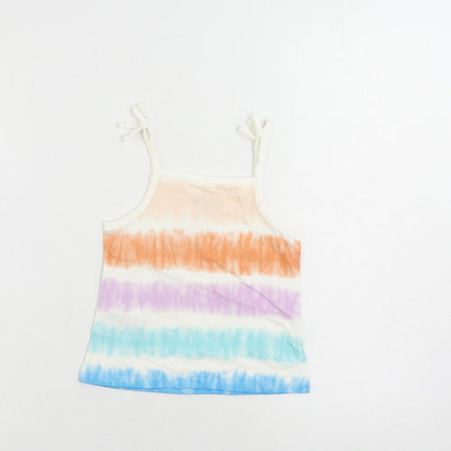 Marks and Spencer Girls Multicoloured Striped Cotton Camisole Tank Size 2-3 Years Square Neck Pullover - Tie Dye