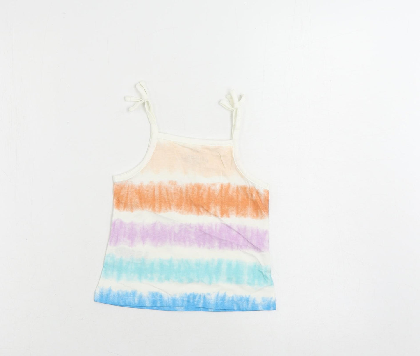 Marks and Spencer Girls Multicoloured Striped Cotton Camisole Tank Size 2-3 Years Square Neck Pullover - Tie Dye