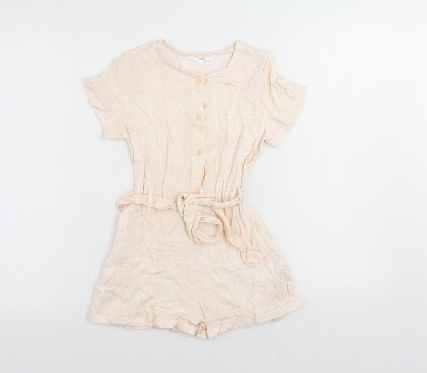 Marks and Spencer Girls Pink Paisley Viscose Playsuit One-Piece Size 7-8 Years Button - Belted