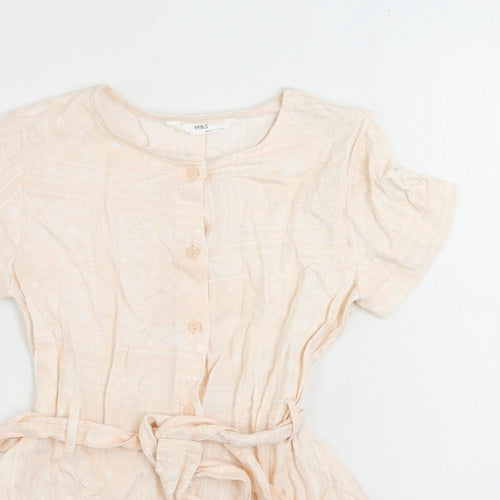 Marks and Spencer Girls Pink Paisley Viscose Playsuit One-Piece Size 7-8 Years Button - Belted