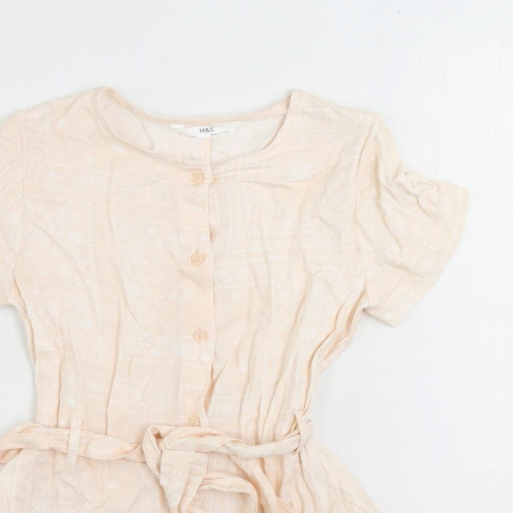 Marks and Spencer Girls Pink Paisley Viscose Playsuit One-Piece Size 7-8 Years Button - Belted