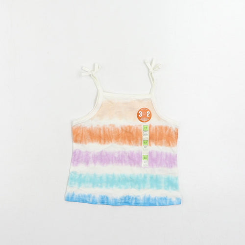 Marks and Spencer Girls Multicoloured Striped Cotton Camisole Tank Size 2-3 Years Square Neck Pullover