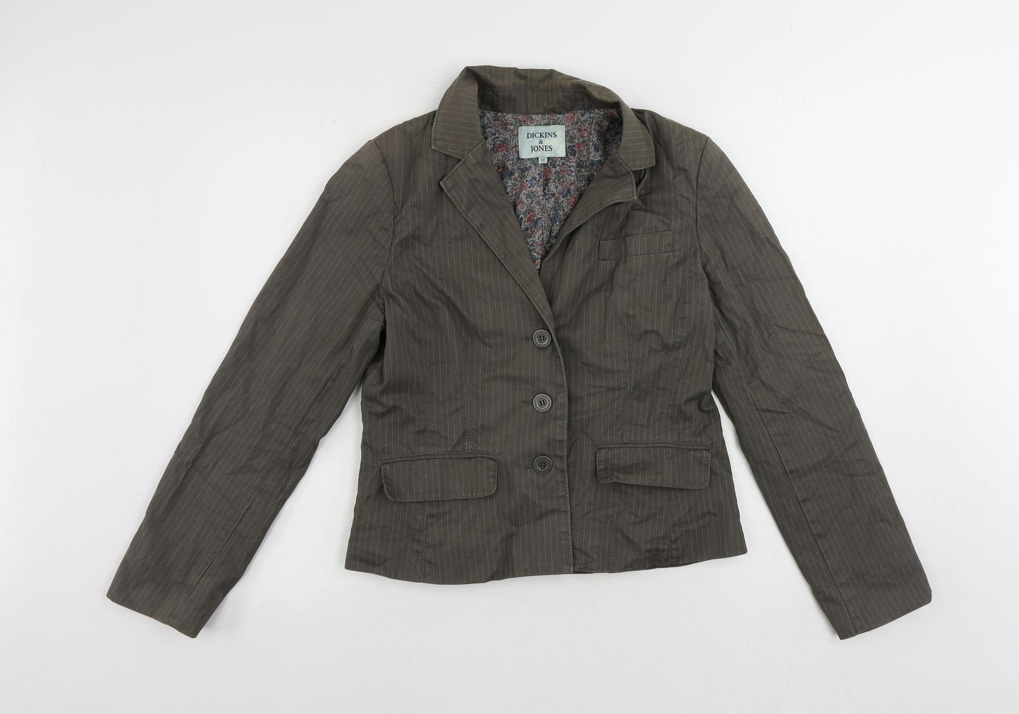 Dickins & Jones Womens Grey Striped Jacket Blazer Size 12 Button