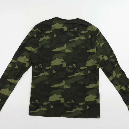 Marks and Spencer Boys Green Camouflage Cotton Pullover T-Shirt Size 12-13 Years Crew Neck Pullover