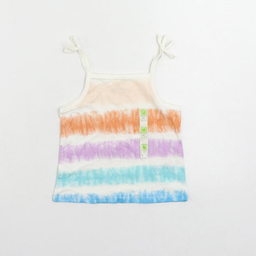 Marks and Spencer Girls Multicoloured Striped Cotton Camisole Tank Size 2-3 Years Square Neck Pullover - Tie Dye