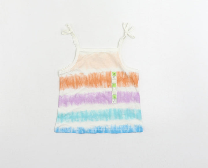 Marks and Spencer Girls Multicoloured Striped Cotton Camisole Tank Size 2-3 Years Square Neck Pullover - Tie Dye