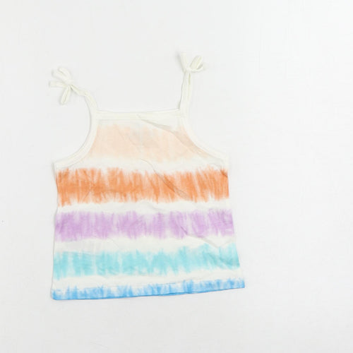 Marks and Spencer Girls Multicoloured Striped Cotton Camisole Tank Size 2-3 Years Square Neck Pullover - Tie Dye