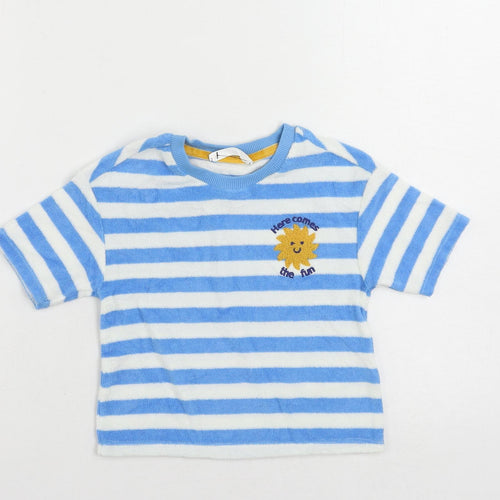 Marks and Spencer Girls Blue Striped Cotton Pullover T-Shirt Size 2-3 Years Crew Neck Pullover