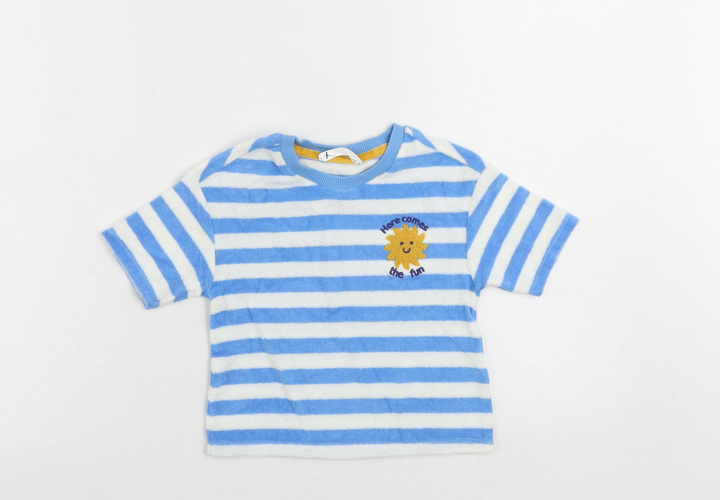 Marks and Spencer Girls Blue Striped Cotton Pullover T-Shirt Size 2-3 Years Crew Neck Pullover