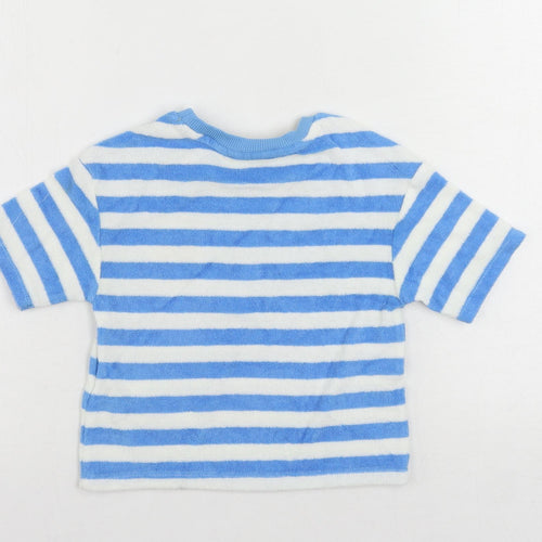 Marks and Spencer Girls Blue Striped Cotton Pullover T-Shirt Size 2-3 Years Crew Neck Pullover