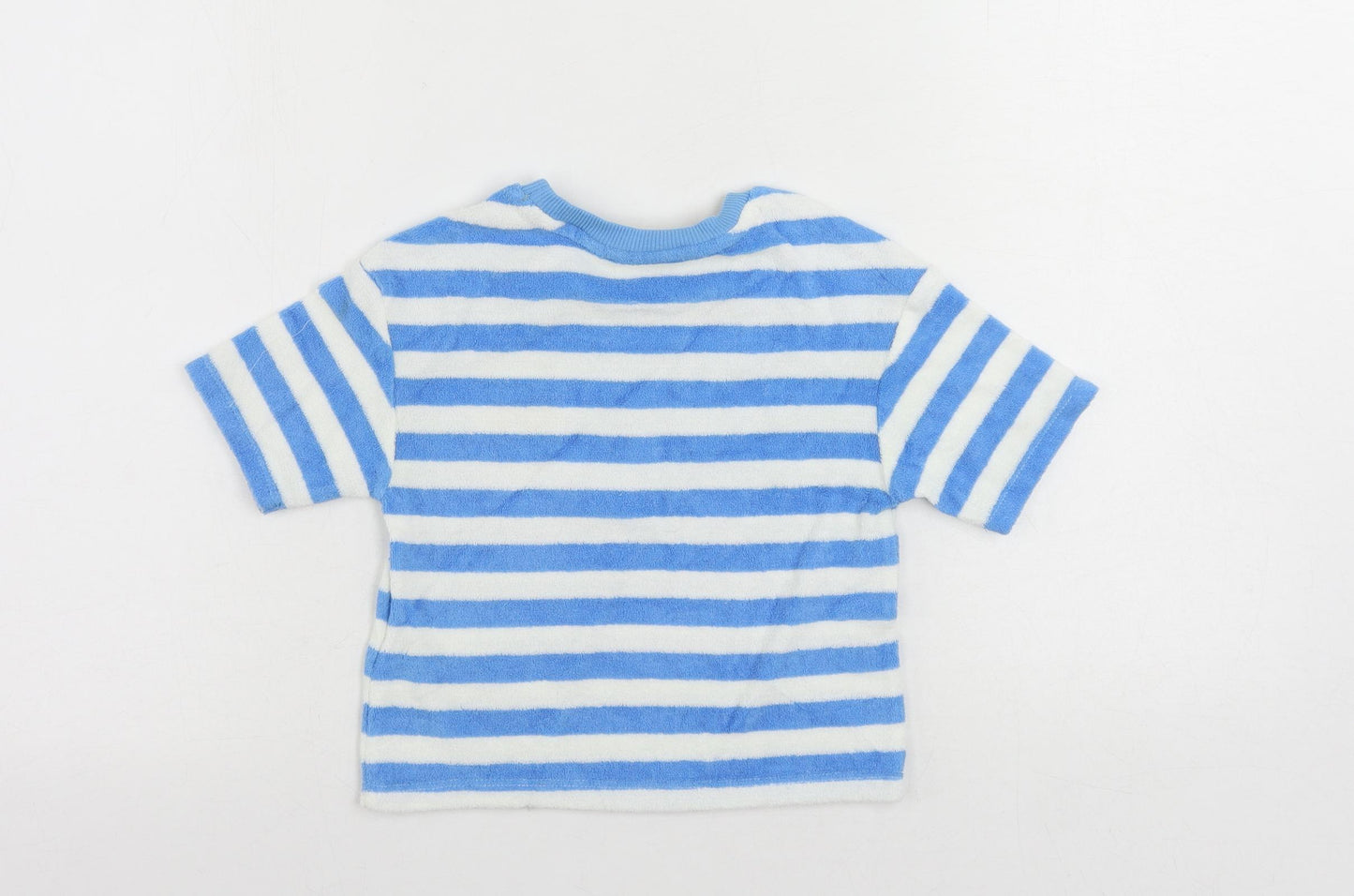 Marks and Spencer Girls Blue Striped Cotton Pullover T-Shirt Size 2-3 Years Crew Neck Pullover