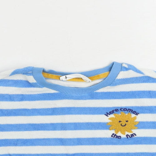 Marks and Spencer Girls Blue Striped Cotton Pullover T-Shirt Size 2-3 Years Crew Neck Pullover