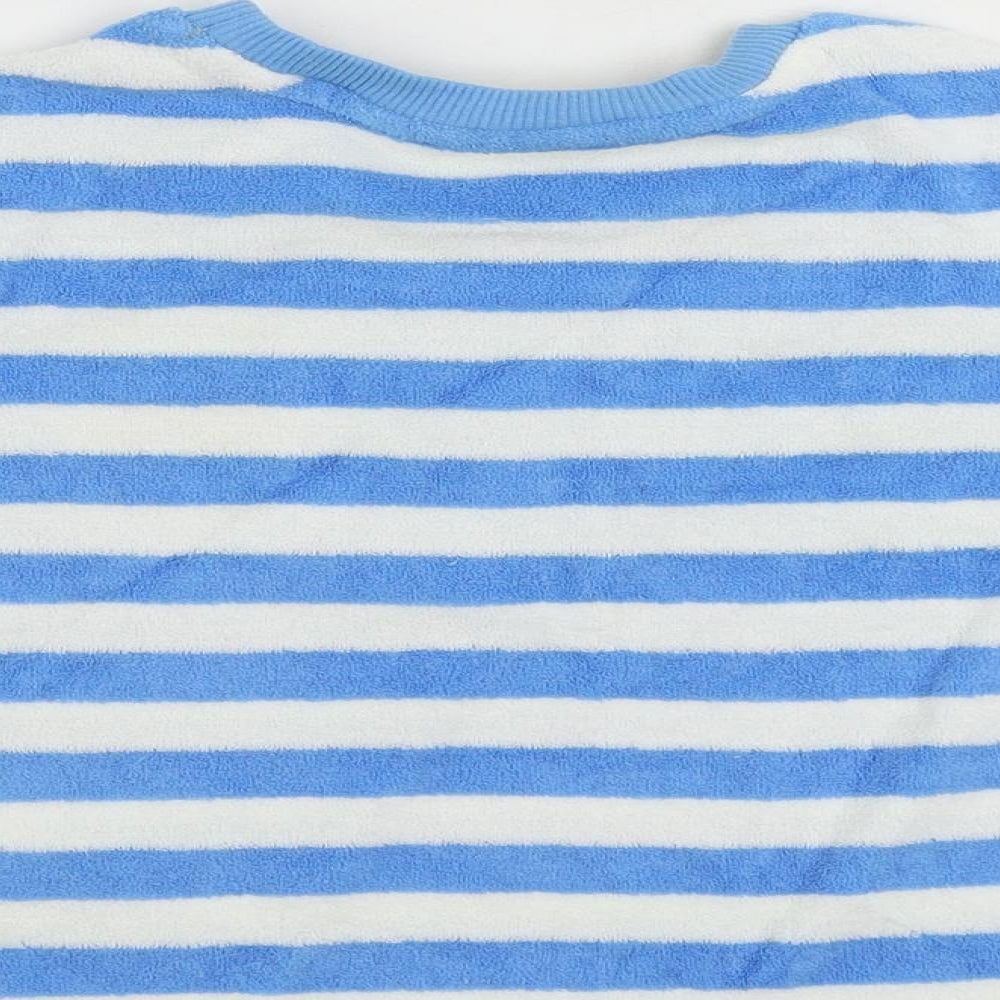 Marks and Spencer Girls Blue Striped Cotton Pullover T-Shirt Size 2-3 Years Crew Neck Pullover