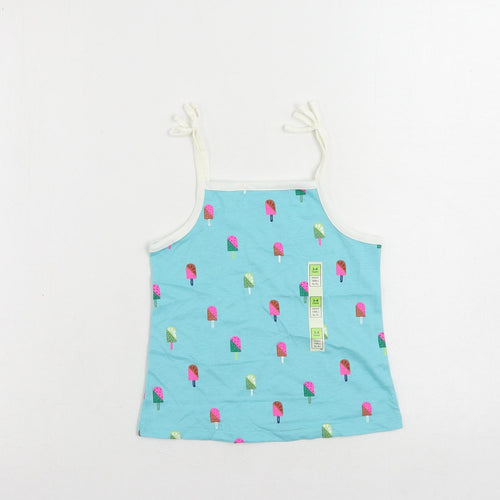 Marks and Spencer Girls Blue Geometric Cotton Camisole Tank Size 3-4 Years Square Neck Pullover - Ice Cream Print