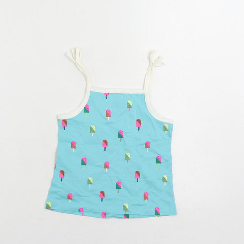 Marks and Spencer Girls Blue Geometric Cotton Camisole Tank Size 3-4 Years Square Neck Pullover - Ice Cream Print