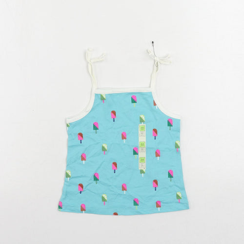 Marks and Spencer Girls Blue Geometric Cotton Camisole Tank Size 3-4 Years Square Neck Pullover - Ice Cream Print