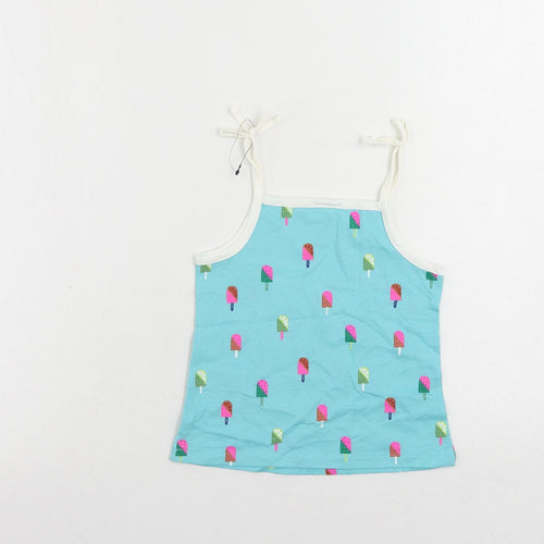 Marks and Spencer Girls Blue Geometric Cotton Camisole Tank Size 3-4 Years Square Neck Pullover - Ice Cream Print