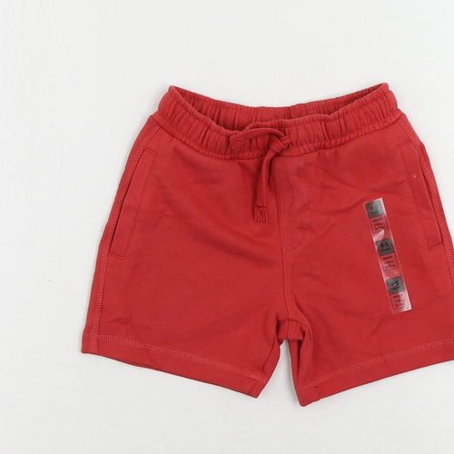 Marks and Spencer Boys Red Cotton Sweat Shorts Size 4-5 Years Regular Drawstring