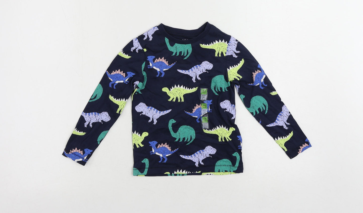 Marks and Spencer Boys Blue Geometric Cotton Pullover T-Shirt Size 3-4 Years Crew Neck Pullover - Dinosaur Print