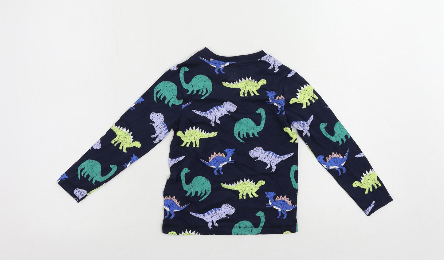 Marks and Spencer Boys Blue Geometric Cotton Pullover T-Shirt Size 3-4 Years Crew Neck Pullover - Dinosaur Print