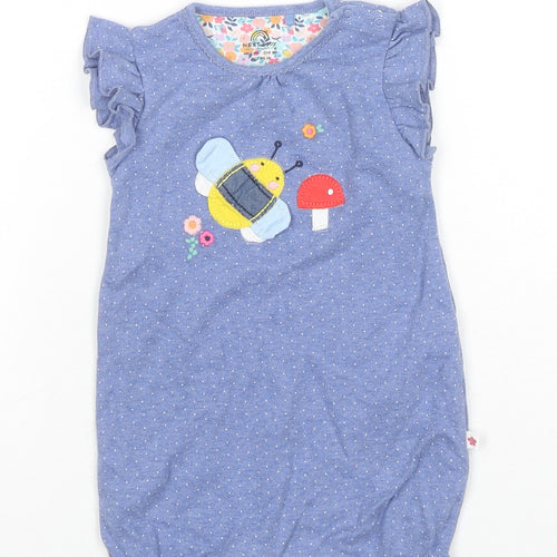 NEXT Girls Blue Polka Dot Cotton Babygrow One-Piece Size 6-9 Months Snap - Bee