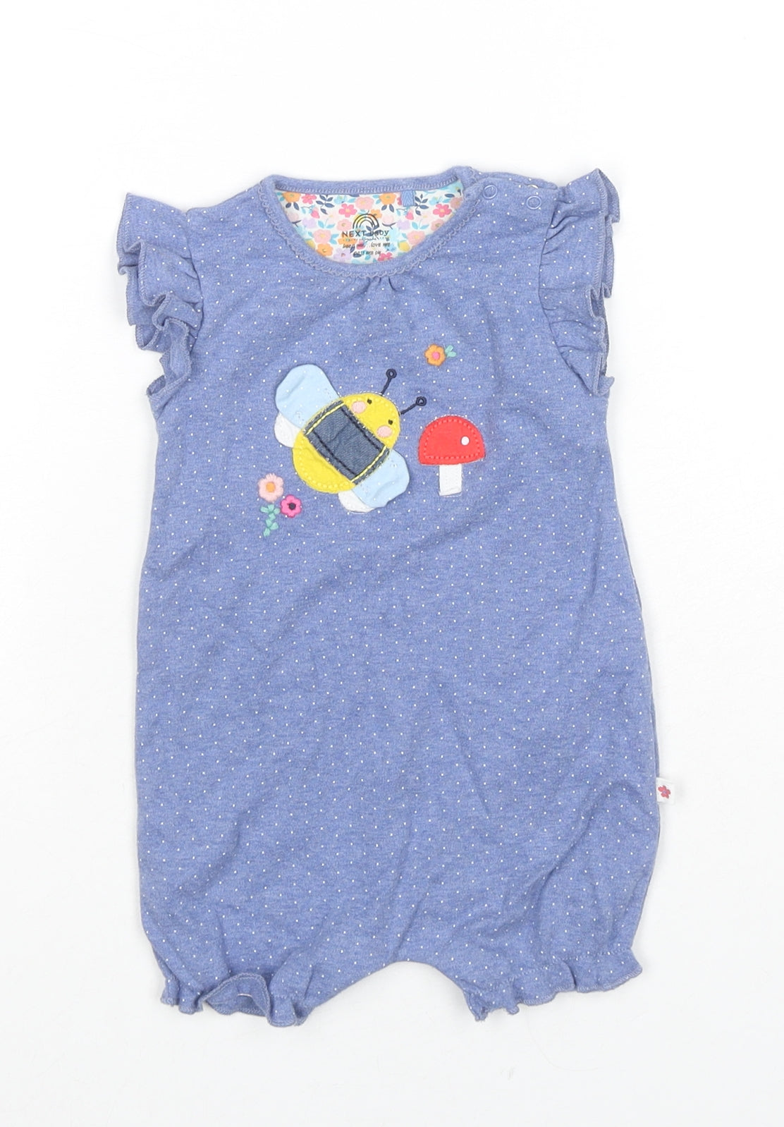 NEXT Girls Blue Polka Dot Cotton Babygrow One-Piece Size 6-9 Months Snap - Bee