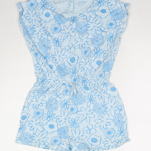John Lewis Girls Blue Floral Cotton Playsuit One-Piece Size 12 Years L3 in Button