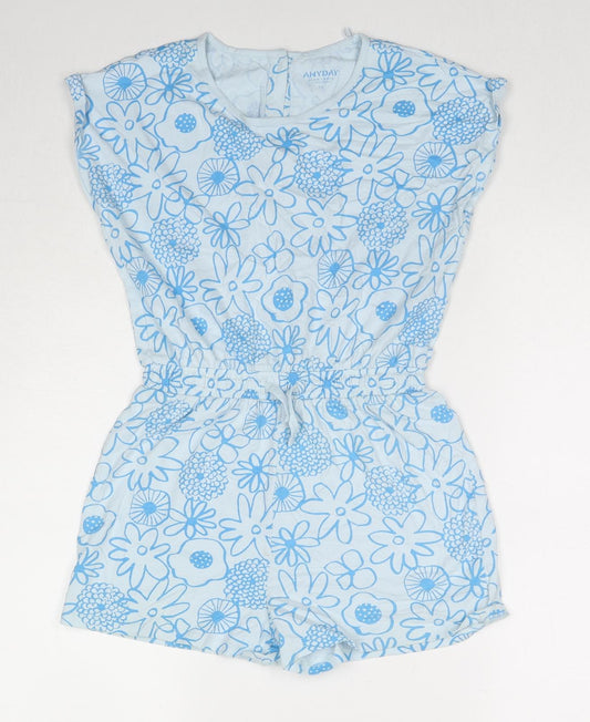 John Lewis Girls Blue Floral Cotton Playsuit One-Piece Size 12 Years L3 in Button