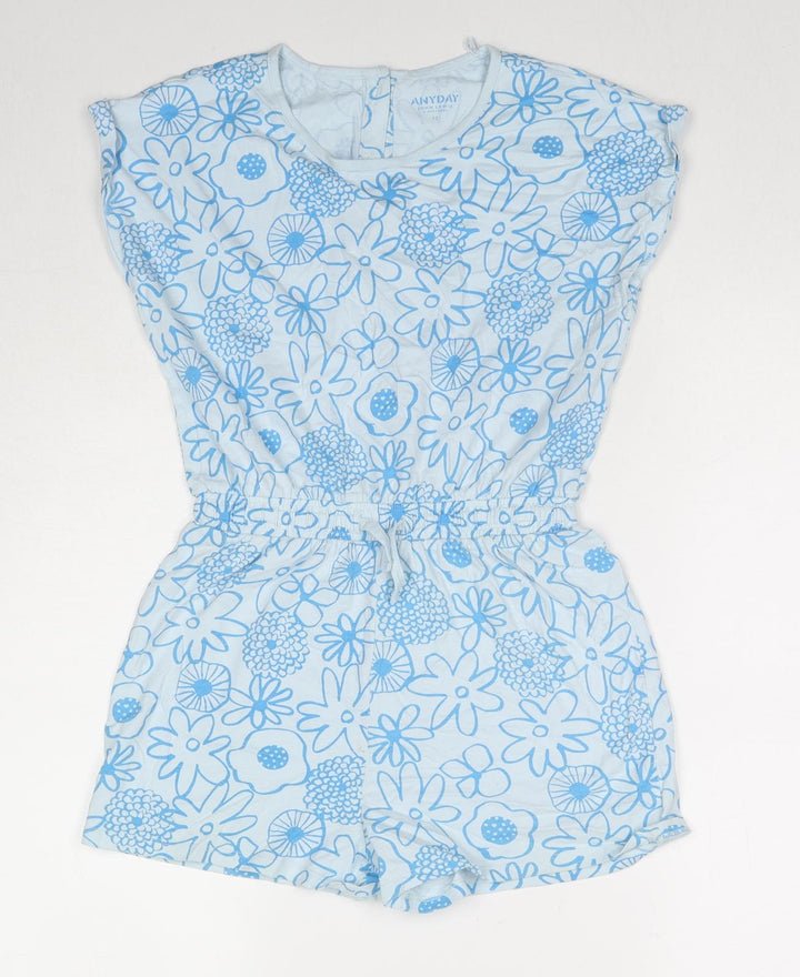 John Lewis Girls Blue Floral Cotton Playsuit One-Piece Size 12 Years L3 in Button