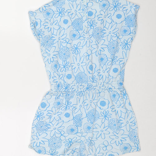John Lewis Girls Blue Floral Cotton Playsuit One-Piece Size 12 Years L3 in Button