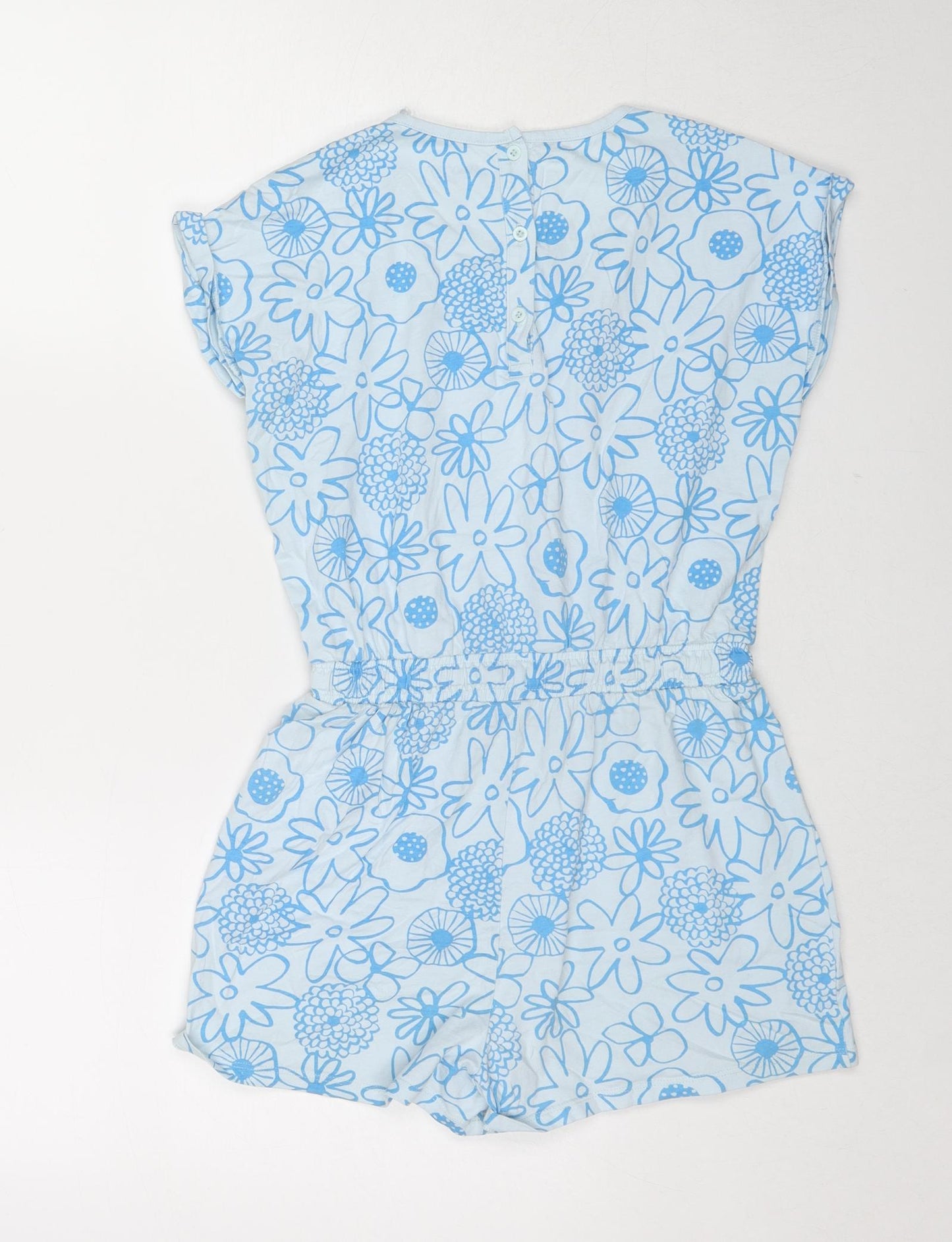 John Lewis Girls Blue Floral Cotton Playsuit One-Piece Size 12 Years L3 in Button