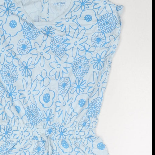 John Lewis Girls Blue Floral Cotton Playsuit One-Piece Size 12 Years L3 in Button