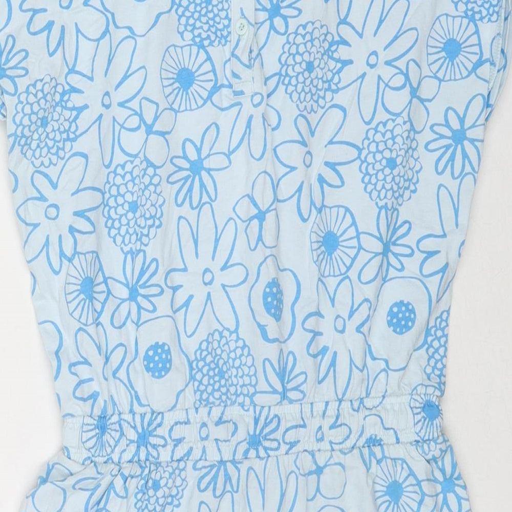 John Lewis Girls Blue Floral Cotton Playsuit One-Piece Size 12 Years L3 in Button