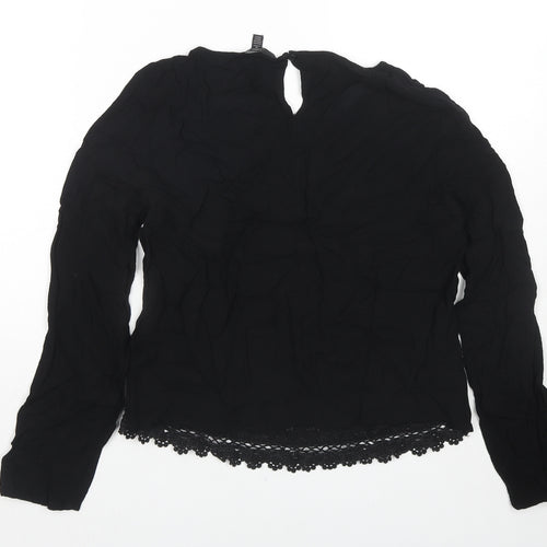 Mani Womens Black Polyester Basic Blouse Size M Round Neck